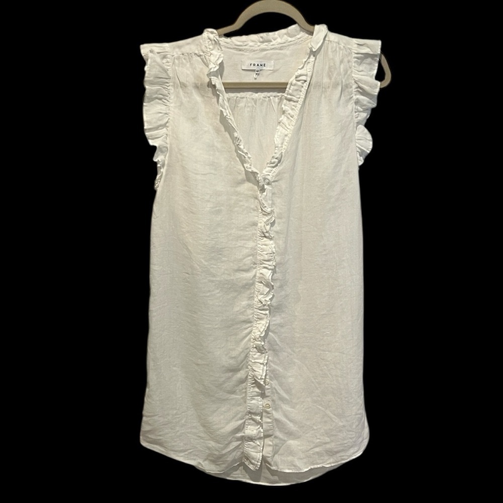 Frame women’s white ruffle sleeveless button down dress/ coverup small
